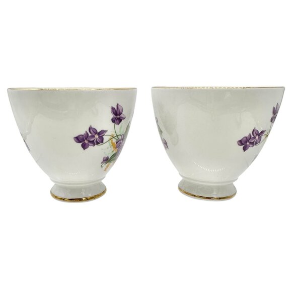 Vintage Queens Royal Bone China Tea Cups Pair Purple Floral Gold Trim England - Picture 3 of 7
